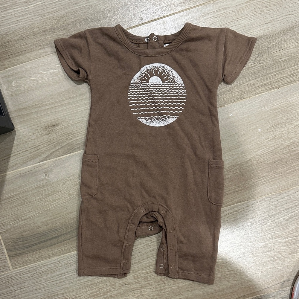 Brown Kids One Piece with Sun and Waves Design
